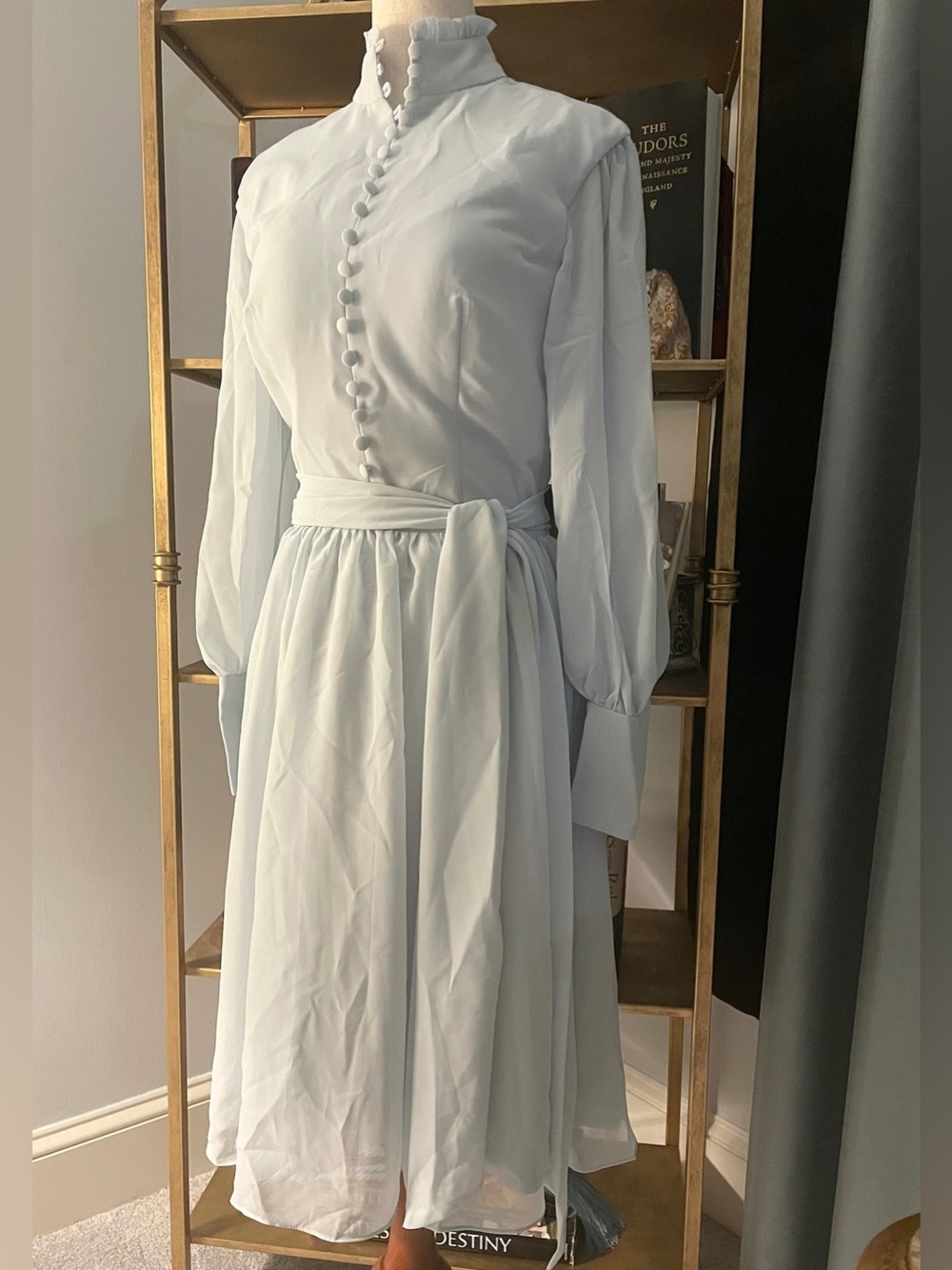 Royal-Inspired Mint High Neck Midi Dress Long Sleeve XS/S Kate Middleton